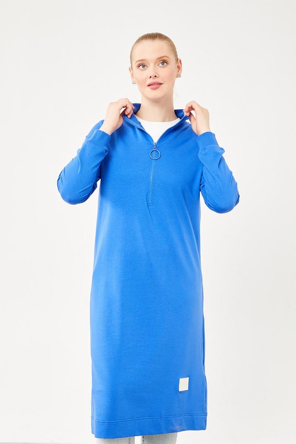 LevidorLevidor Saks Dik Yaka Fermuar Kapamalı Uzun Tunik