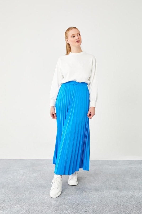 LevidorLevidor Saks Pliseli Beli Lastikli Etek