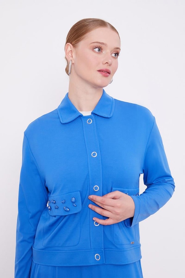 LevidorLevidor Saks Taş İşleme Kısa Ceketli Etekli Takım