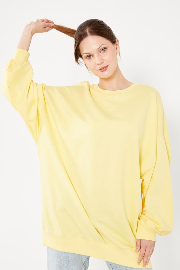 LevidorLevidor Sarı Bisiklet Yaka Oversize Sweat