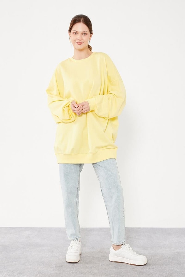 LevidorLevidor Sarı Bisiklet Yaka Oversize Sweat
