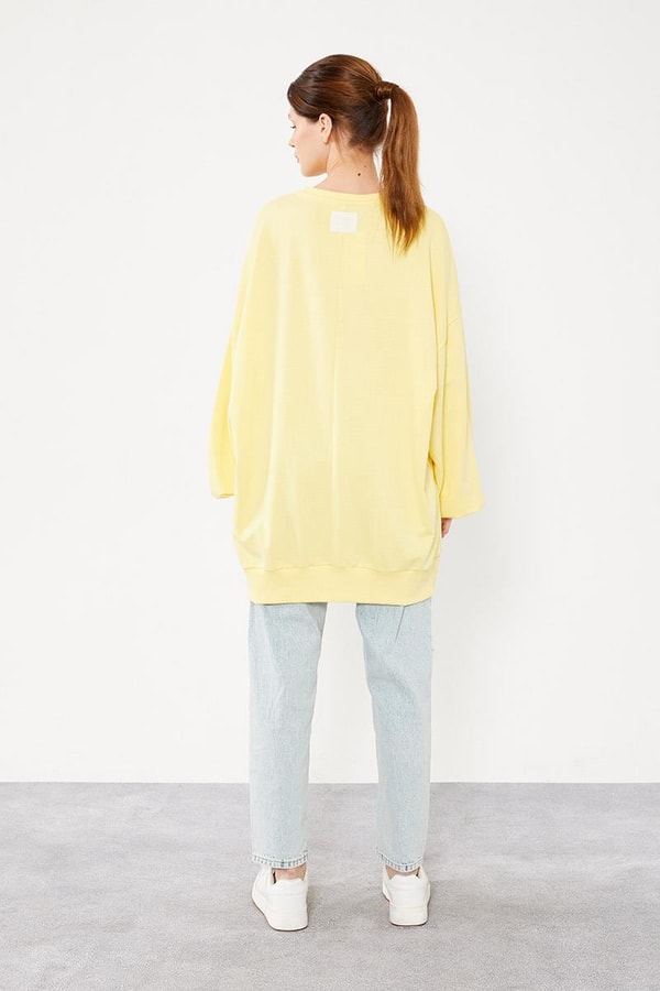 LevidorLevidor Sarı Bisiklet Yaka Oversize Sweat