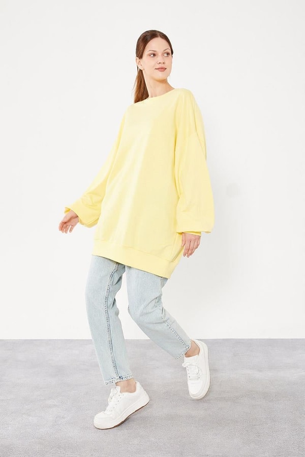 LevidorLevidor Sarı Bisiklet Yaka Oversize Sweat