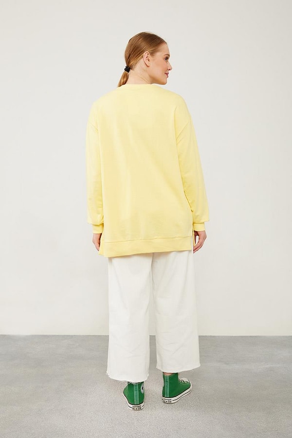 LevidorLevidor Sarı Bisiklet Yaka Ribanalı Basic Sweat