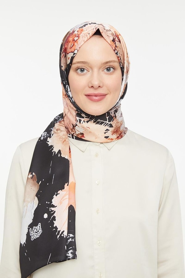 LevidorLevidor Siyah Batik Görünümlü Twill Şal
