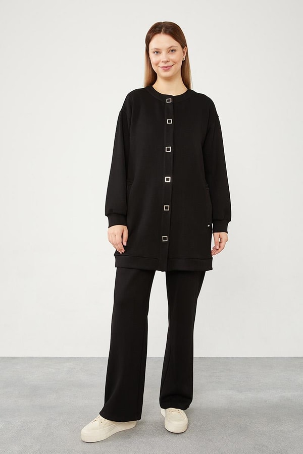 LevidorLevidor Siyah Bisiklet Yaka Cepli Penye Pantolonlu Spor Takım