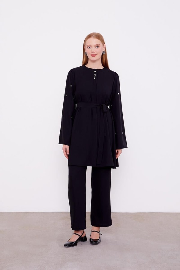 LevidorLevidor Siyah Bisiklet Yaka Taş Detaylı İkili Takım