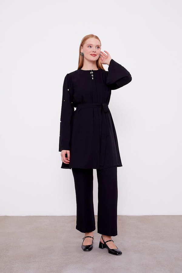 LevidorLevidor Siyah Bisiklet Yaka Taş Detaylı İkili Takım