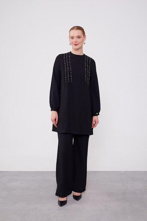 LevidorLevidor Siyah Boncuk İşlemeli Tunik Takım