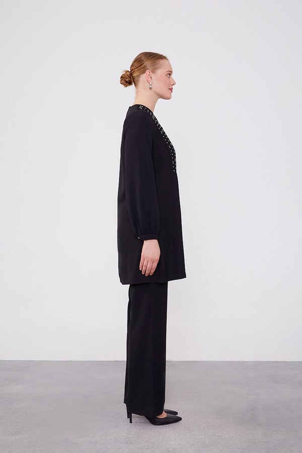 LevidorLevidor Siyah Boncuk İşlemeli Tunik Takım