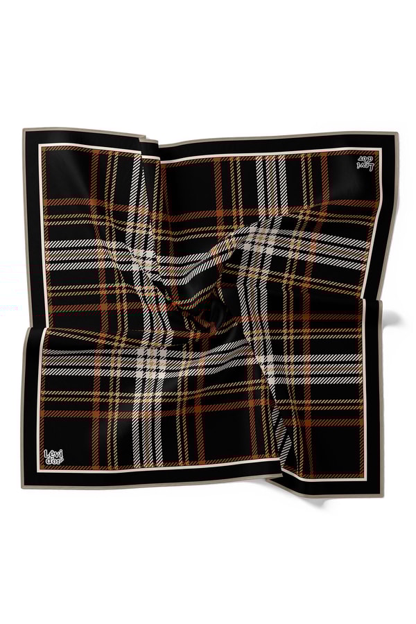 LevidorLevidor Siyah Büyük Ekose Twill İpek Eşarp