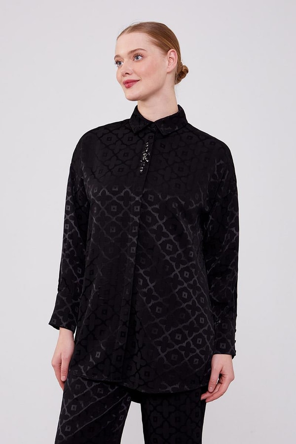 LevidorLevidor Siyah Çiçek Desen Jakarlı İkili Takım