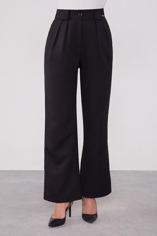 LevidorLevidor Siyah Çift Pileli Kumaş Pantolon