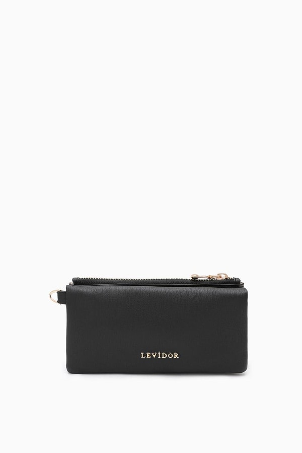 LevidorLevidor Siyah Çıtçıtlı Fermuarlı Kartlık Bölmeli Cüzdan