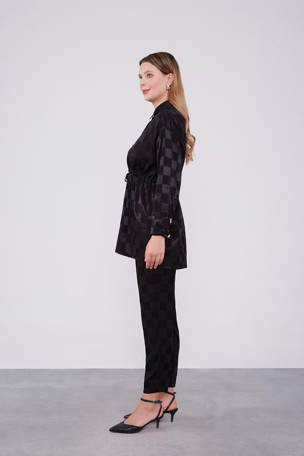 LevidorLevidor Siyah Dama Desen Jakalı İkili Takım