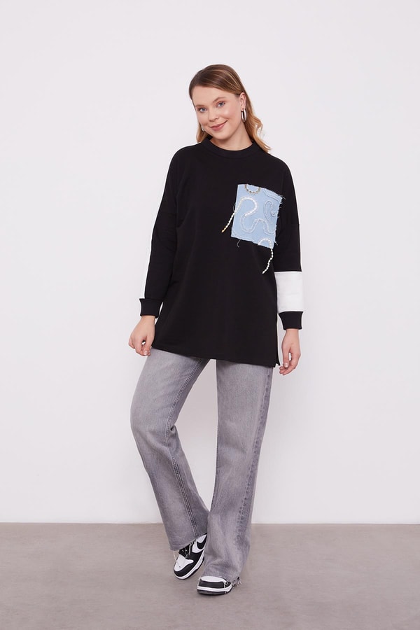 LevidorLevidor Siyah Denim Detaylı Sweatshirt
