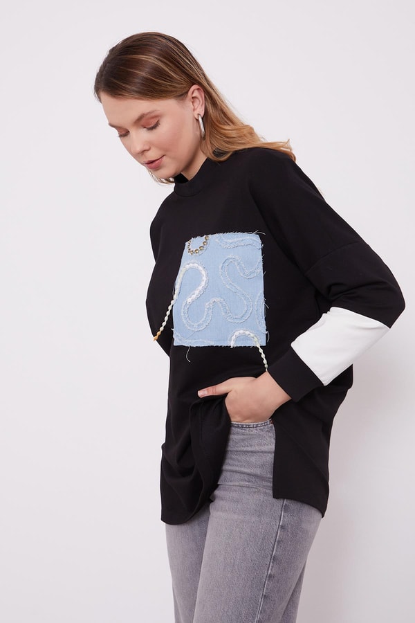LevidorLevidor Siyah Denim Detaylı Sweatshirt