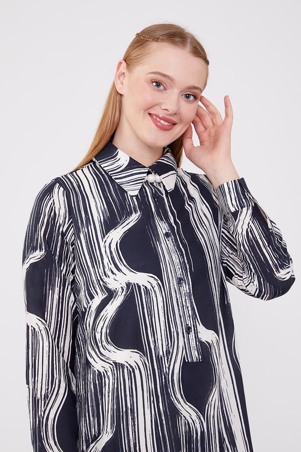 LevidorLevidor Siyah-Ekru Eteği Volanlı Astarsız Pamuklu Elbise