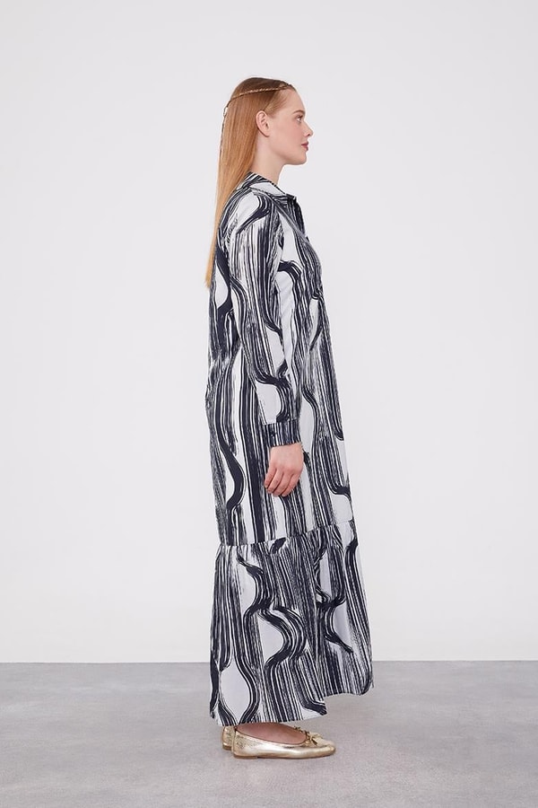 LevidorLevidor Siyah Eteği Volanlı Astarsız Pamuklu Elbise