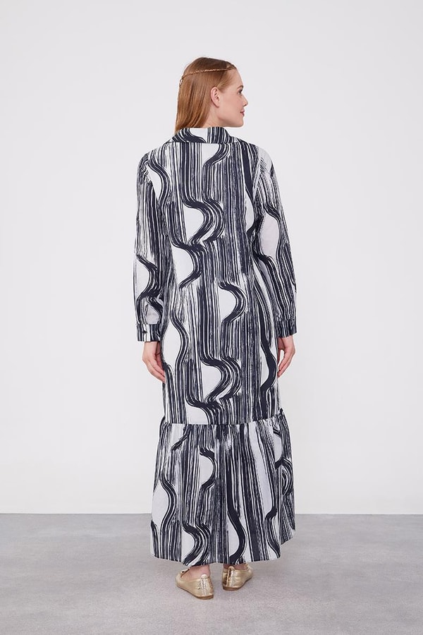 LevidorLevidor Siyah Eteği Volanlı Astarsız Pamuklu Elbise