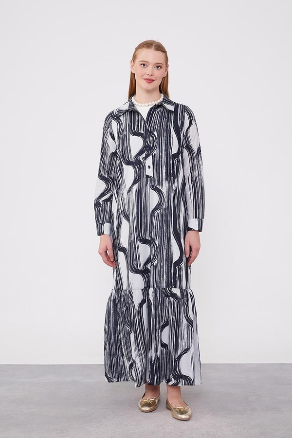 LevidorLevidor Siyah Eteği Volanlı Astarsız Pamuklu Elbise