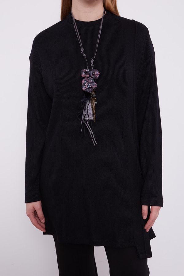LevidorLevidor Siyah Etnik Kolyeli Fitili Kaşmir Tunik