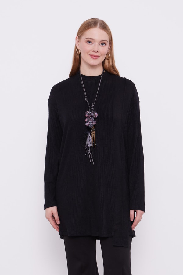 LevidorLevidor Siyah Etnik Kolyeli Fitili Kaşmir Tunik