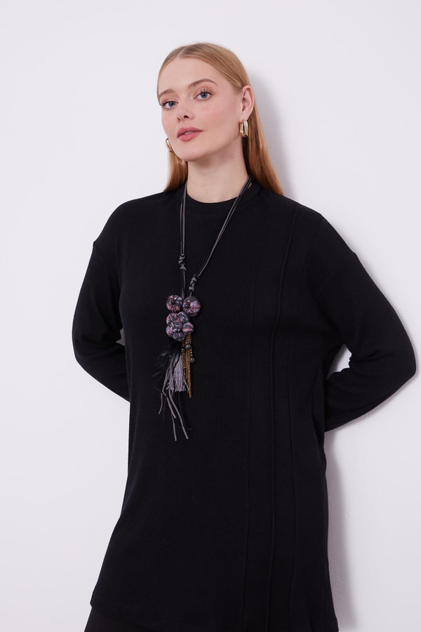 LevidorLevidor Siyah Etnik Kolyeli Fitili Kaşmir Tunik