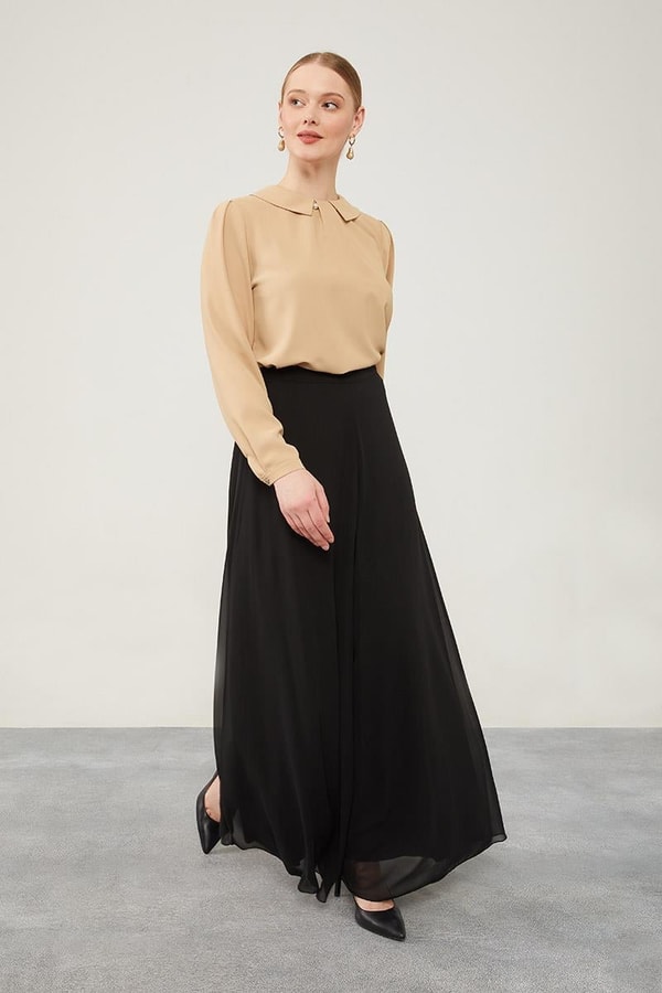 LevidorLevidor Siyah Geniş Paçalı Şifon Pantolon