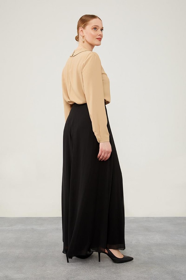 LevidorLevidor Siyah Geniş Paçalı Şifon Pantolon