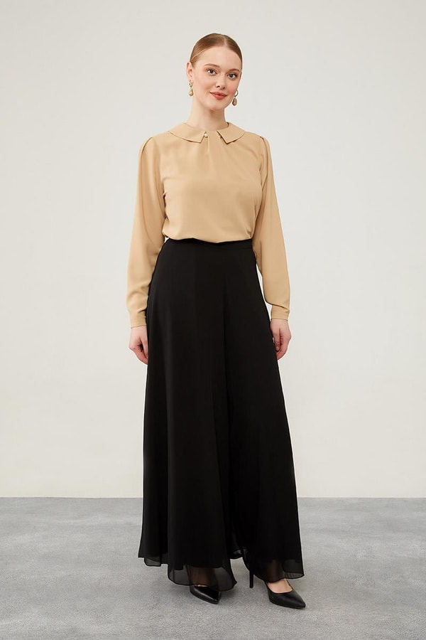 LevidorLevidor Siyah Geniş Paçalı Şifon Pantolon