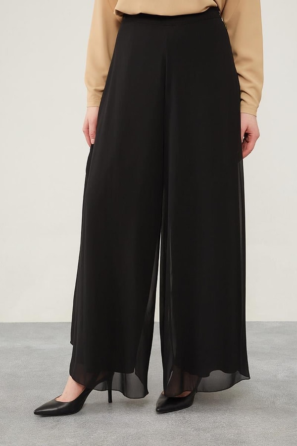 LevidorLevidor Siyah Geniş Paçalı Şifon Pantolon