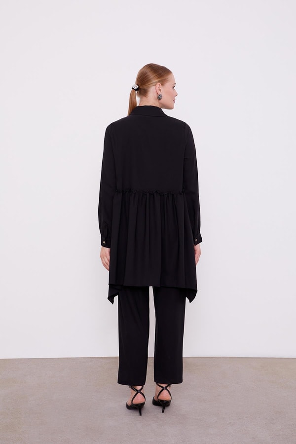 LevidorLevidor Siyah Göğüs Altı Pileli Şifon İkili Takım