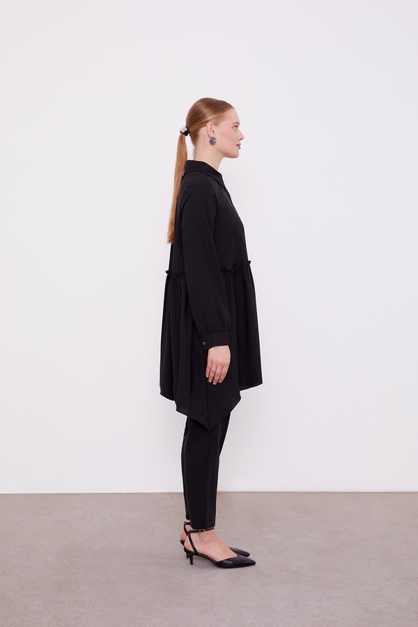 LevidorLevidor Siyah Göğüs Altı Pileli Şifon İkili Takım