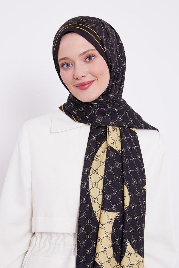 LevidorLevidor Siyah-Gold L Desen Love Şal