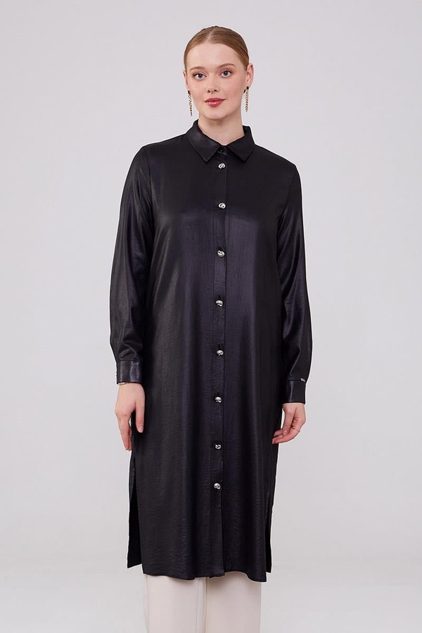 LevidorLevidor Siyah Gömlek Yaka Airobin Kumaş Tunik