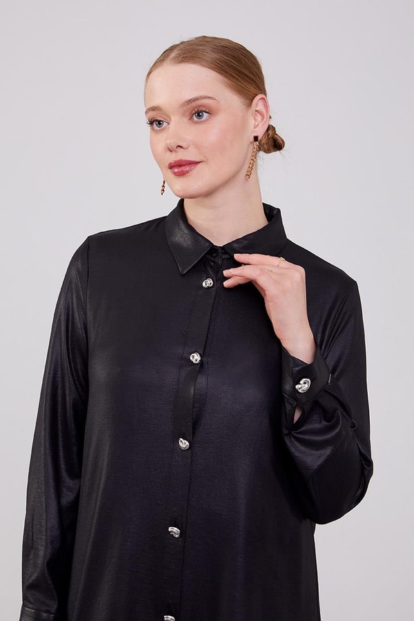 LevidorLevidor Siyah Gömlek Yaka Airobin Kumaş Tunik