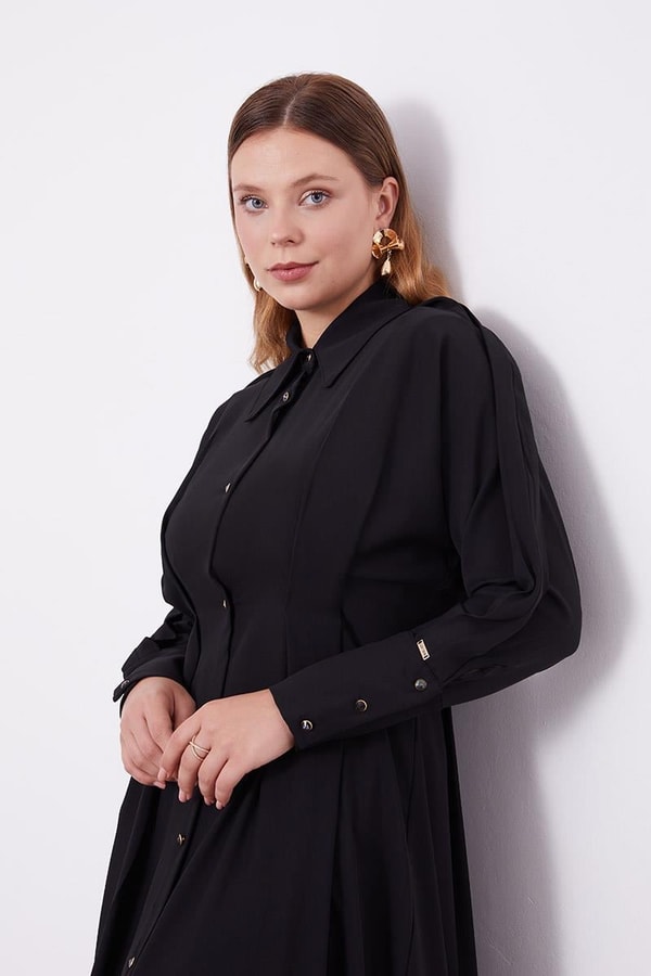 LevidorLevidor Siyah Gömlek Yaka Belden Oturmalı Elbise