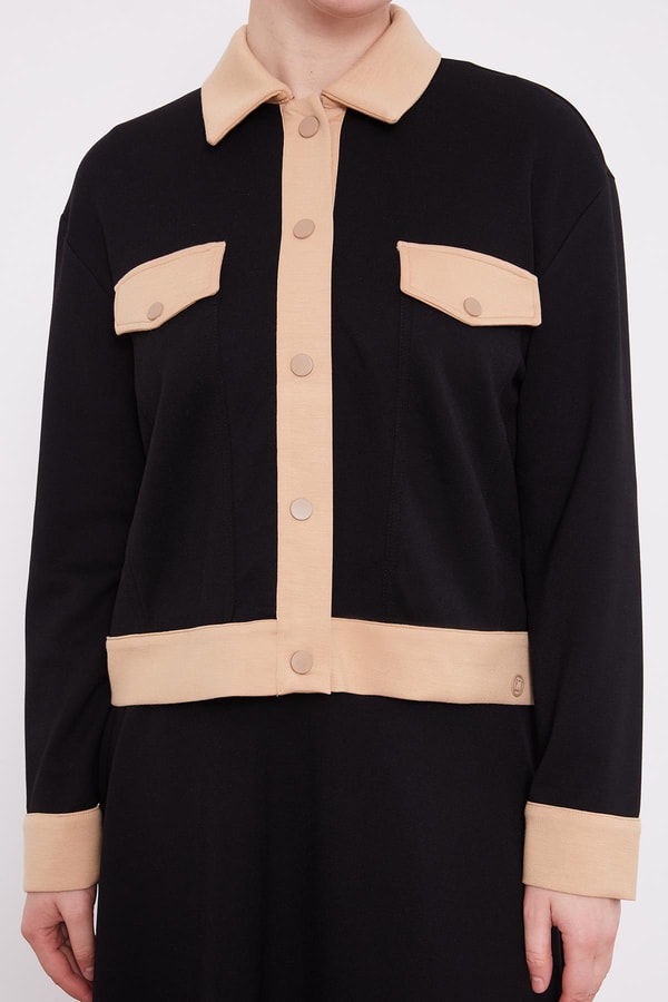 LevidorLevidor SİYAH-K.BEJ Gömlek Yaka Çıtçıtlı Penye Etekli Takım