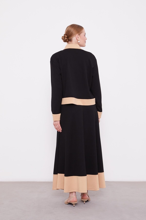 LevidorLevidor SİYAH-K.BEJ Gömlek Yaka Çıtçıtlı Penye Etekli Takım