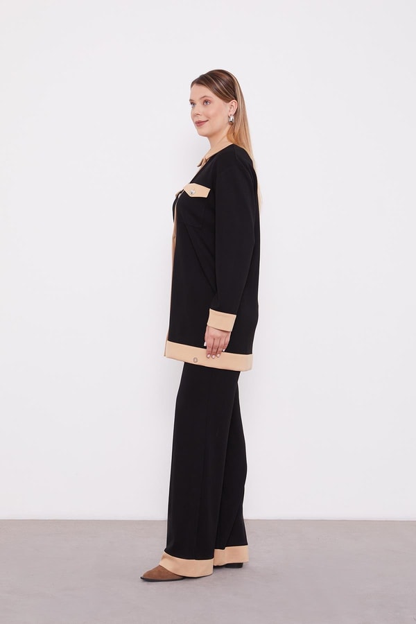 LevidorLevidor SİYAH-K.BEJ Düğme Detaylı Pantolon Takım