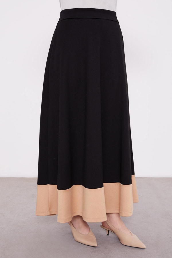 LevidorLevidor SİYAH-K.BEJ Gömlek Yaka Çıtçıtlı Penye Etekli Takım