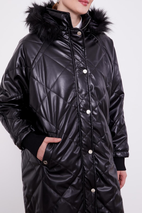 LevidorLevidor Siyah Kapitone Kapüşonlu Mont