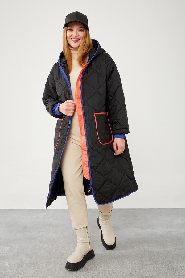 LevidorLevidor Siyah Kapitone Uzun Şişme Mont