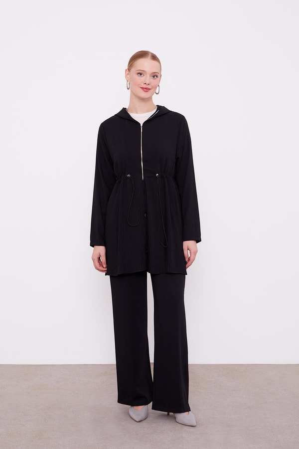 LevidorLevidor Siyah Kapusonlu Beli İp Büzgülü İkili Takım