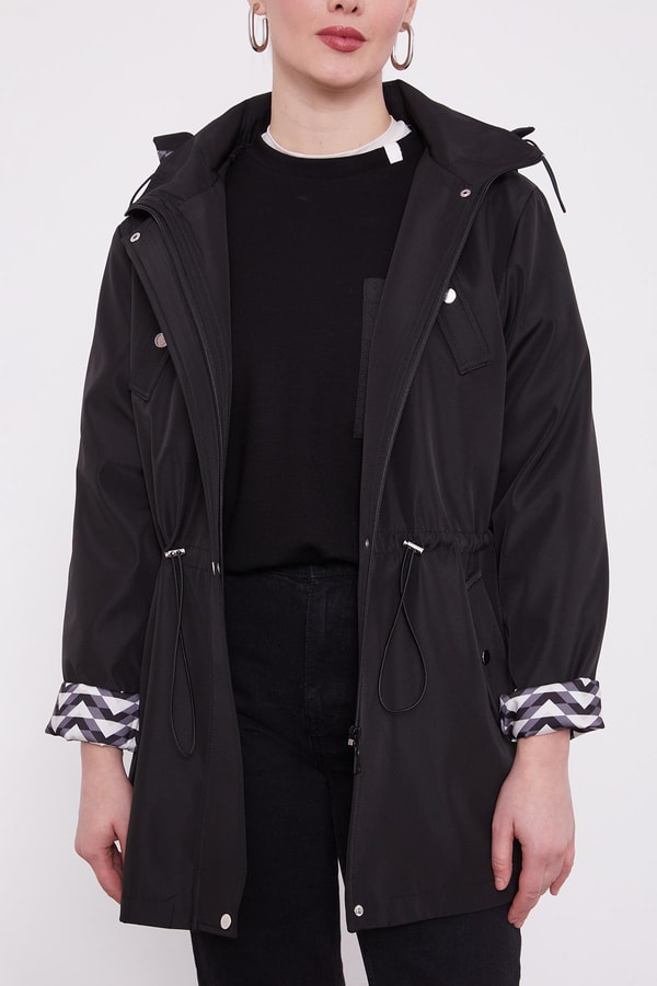 LevidorLevidor Siyah Kapüşonlu Beli İp Detaylı Kap