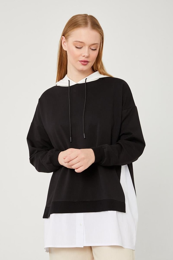 LevidorLevidor Siyah Kapuşonlu Gömlek Detaylı Sweat