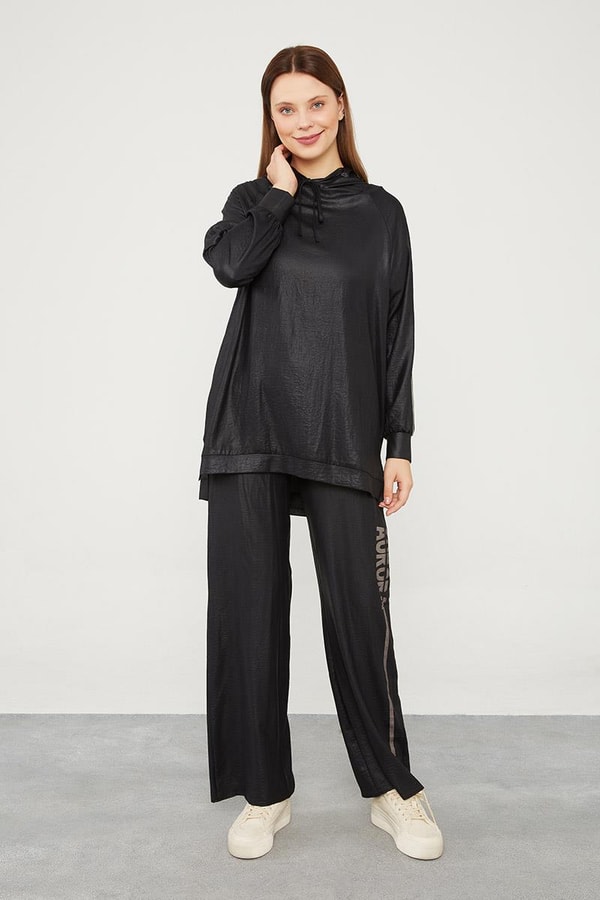 LevidorLevidor Siyah Kapüşonlu Kanguru Cepli Spor Takım