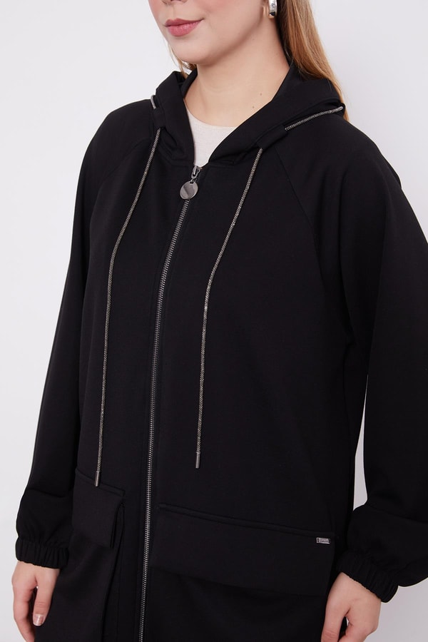 LevidorLevidor Siyah Kapüşonlu Taşlı İp Detaylı Kap