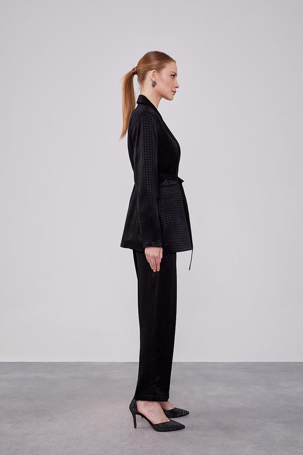 LevidorLevidor Siyah Kazayağı Desen Jakarlı Ceket Takım